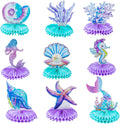 9 PCS Mermaid Honeycomb Centerpieces for Table, Mermaid Birthday Decorations Under The Sea Table Decor Ocean Theme Honeycomb Ornaments for Girl Baby Shower Birthday Party DIY Supplies