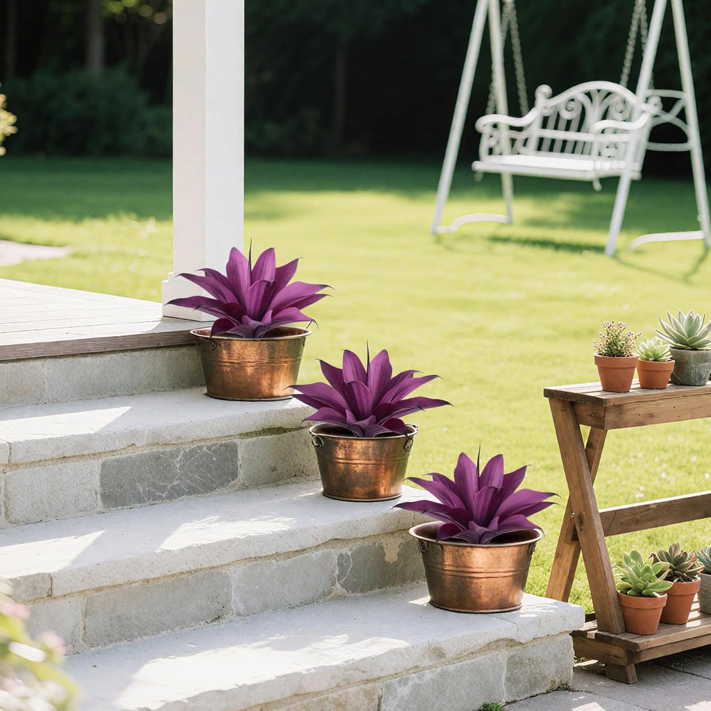 Artificial Agave 15In Faux Agave Fake Greenery Outdoor Artificial Plant Fake Plant for Indoor Home Decoration Plastic Plant Outdoor Decoration Front Porch Decor Simulation Plants 2Pack,Purple