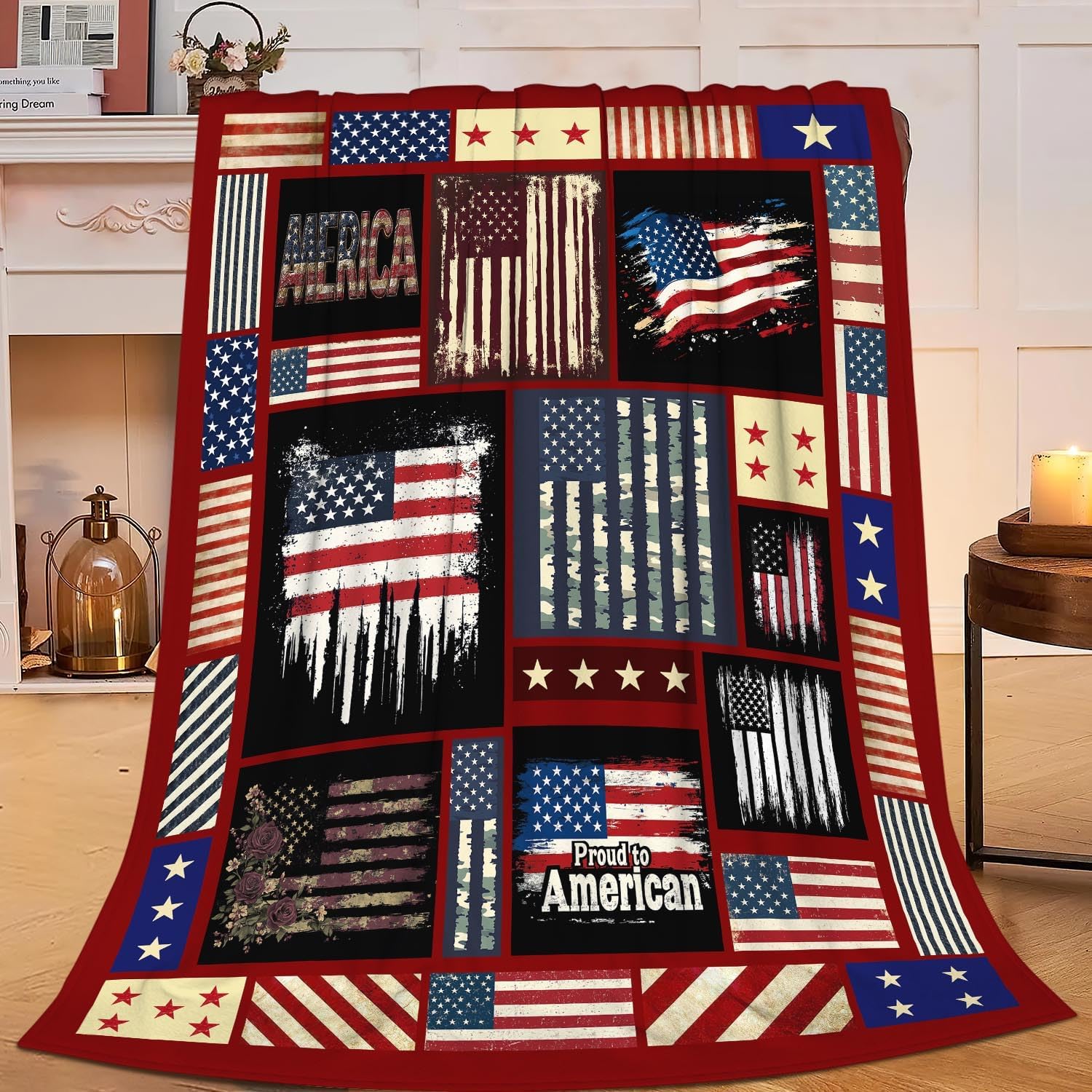 Veteran Blanket American Flag Throw Blanket Veterans Day Gifts for Men Women Adults Super Soft Cozy Plush Fluffy Fuzzy Fleece Blanket Home Decor 50''X60''