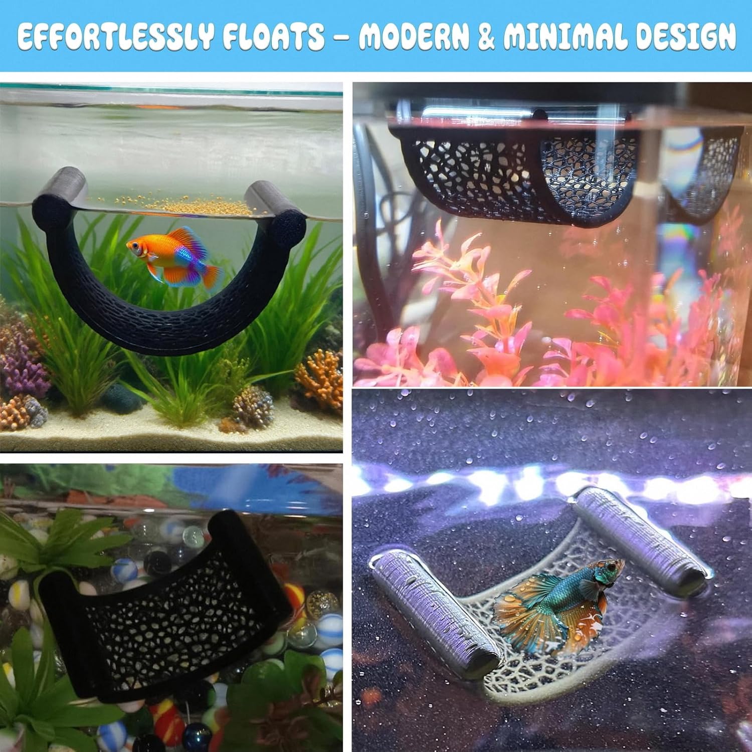 Black Betta Fish Hammock – Floating Aquarium Rest Ledge for Nano Fish, Shrimp, Corydoras – Natural-Look Black Perch Platform for Betta Tanks, Aquascape Decor, Low Flow Aquarium Accessory