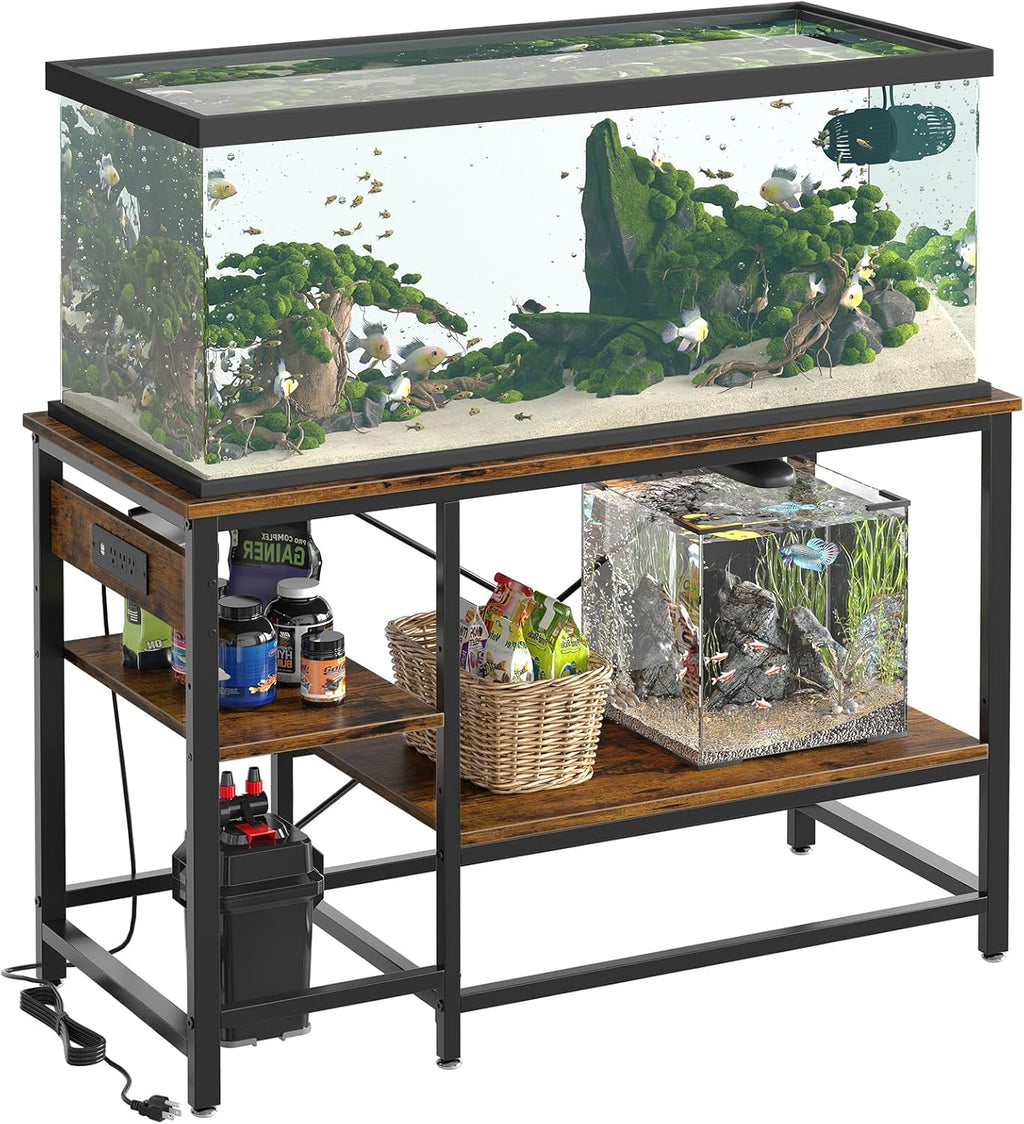 Bestier 55 Gallon Fish Tank Stand with Power Outlet, 49x13 Metal Aquarium Stand with Filter Storage, 6-Leg Long Reptile Tank Stand with 3-Tier Adjustable Storage Shelves, 700LBS Capacity