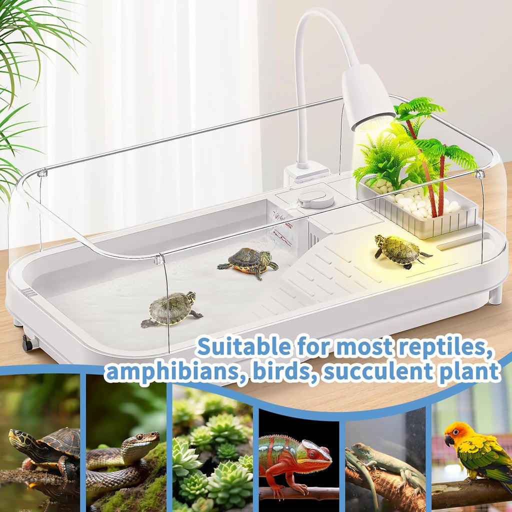 Upgrade Reptile Heat Lamp, 360° Rotatable Light Lamp with 2pcs Longlasting Basking Bulbs (25W + 50W), Suitable for Turtle, Bearded Dragon, Reptiles, Snake, Lizard (White)