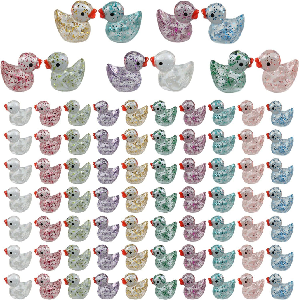 80 Pcs Mini Resin Ducks,10 Colors Sequin Miniature Ducks for DIY Projects Garden Dollhouse Aquarium Home Birthday Craft Party