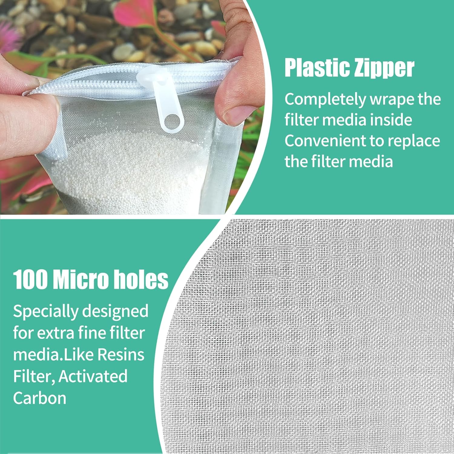 AQUANEAT Aquarium Filter Media Bags 15pcs Fish Tank Extra Fine 100 Micron Mesh Bags with Plastic Zipper for Activated Carbon (3" x 4")