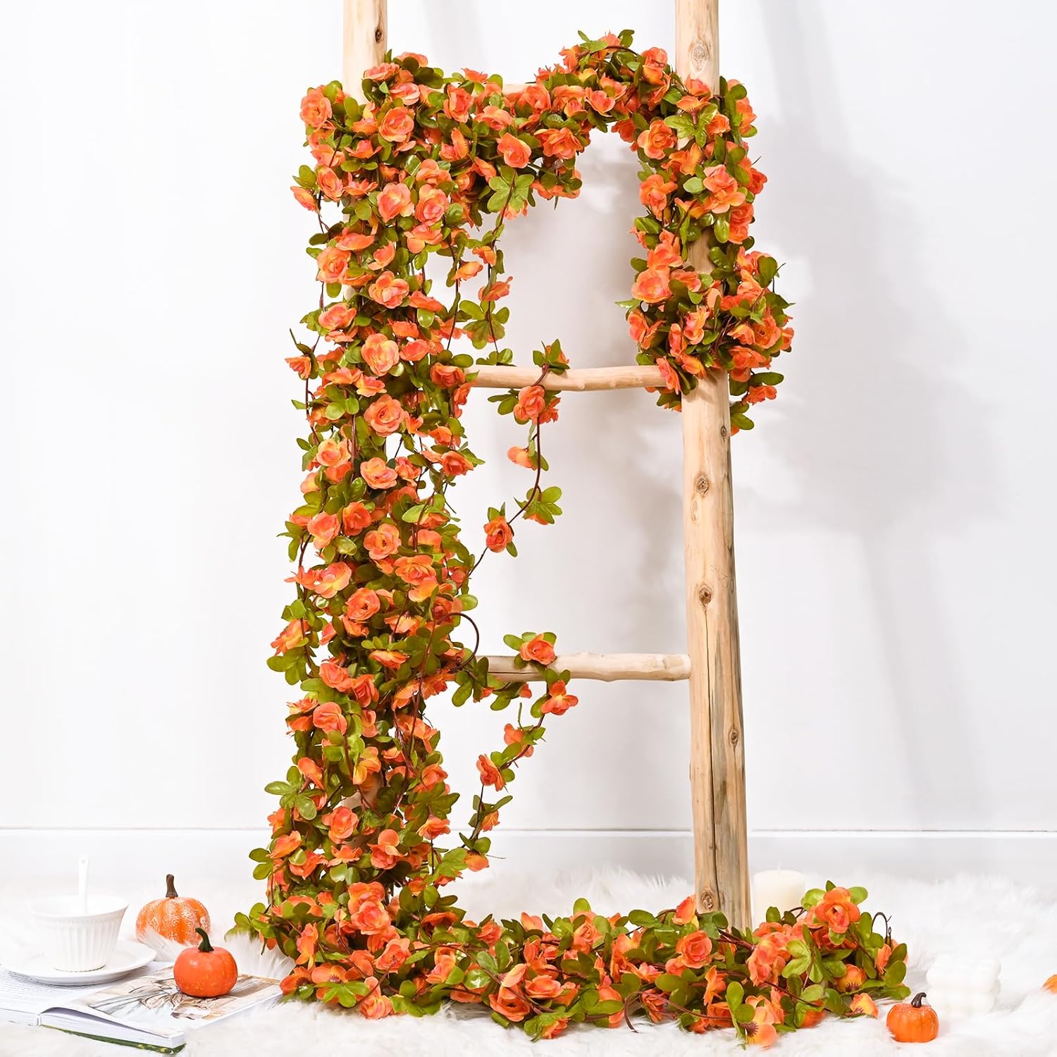 BLEUM CADE 5Pcs 41Ft Flowers Garland Artificial Rose Vines for Bedroom, Cute Fake Hanging Flower Vines Floral Garland Decorations for Wedding Party Wall Room Decor Aesthetic