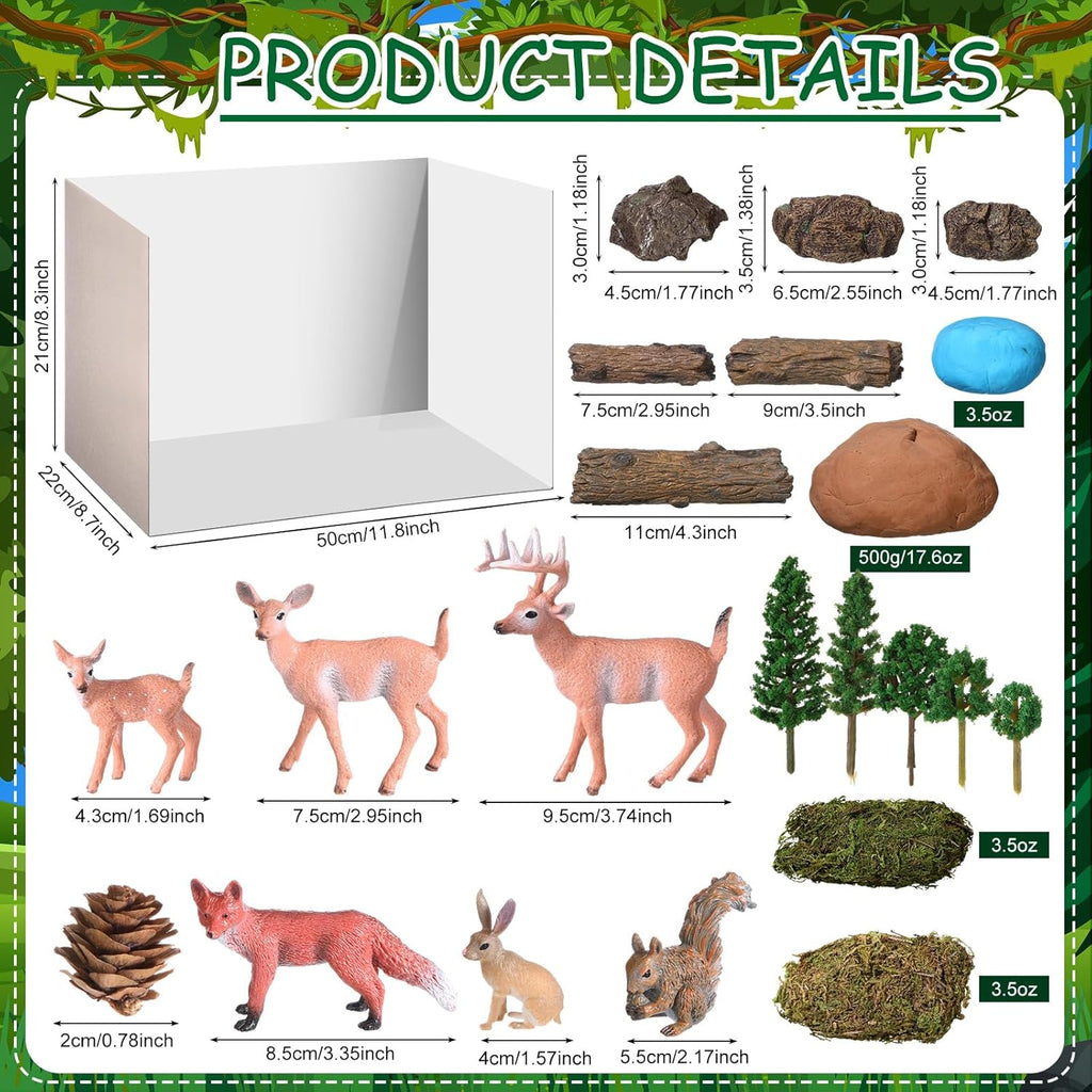 Forest Diorama Kit Project Supplies Include Woodland Animals Figures Deer Figures Artificial Model Tree Fake Rocks Moss with Gift Box for Gifts Birthday Christmas Party Favors