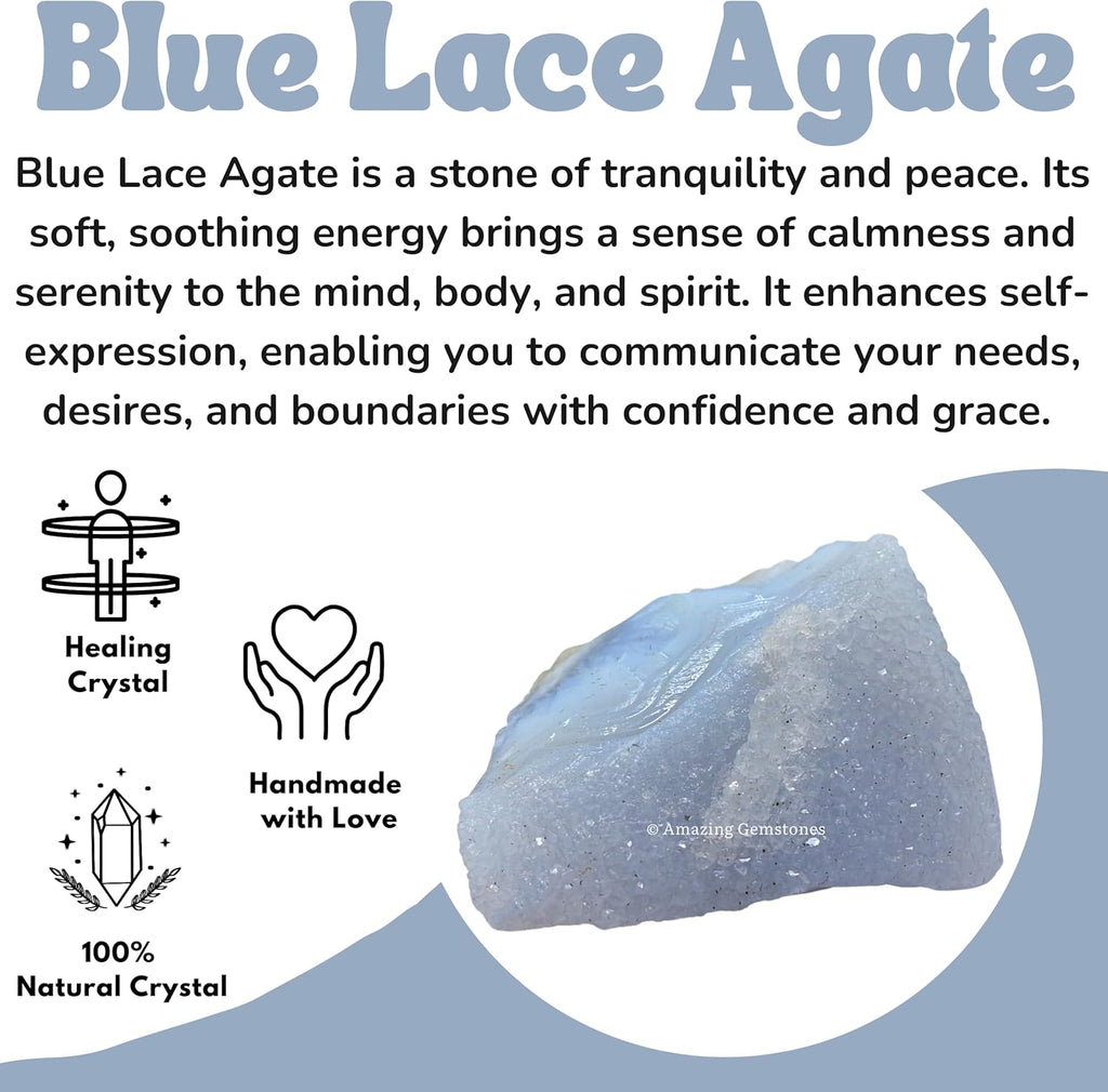 Amazing Gemstone Blue Lace Agate Raw Crystals and Healing Stones, Natural Rocks for Tumbling - DIY Raw Stones and Crystals, 2 Pieces