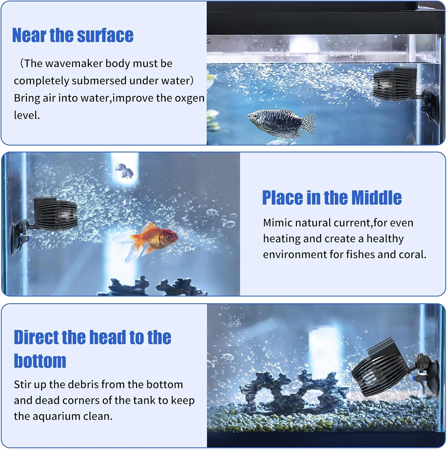 AQUANEAT Circulation Pump, 2100GPH Aquarium Wave Maker, Fish Tank Powerhead Submersible Water Pump with Suction Cup