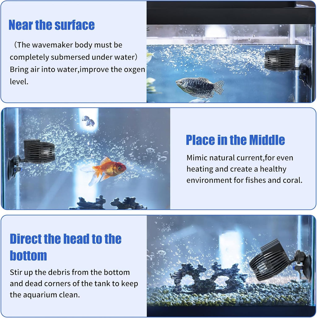 AQUANEAT Circulation Pump, 480 GPH Aquarium Wave Maker, Fish Tank Powerhead Submersible Water Pump with Suction Cup