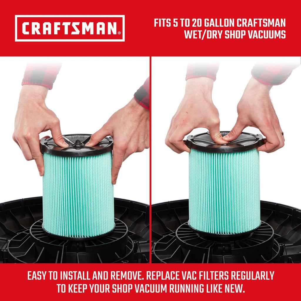 CRAFTSMAN CMXZVBE38753 Genuine HEPA Media Wet Dry Vac Replacement Vacuum Filter for Most 5 to 20 Gallon CRAFTSMAN Shop Vacuums, Easy Installation and Traps Allergens
