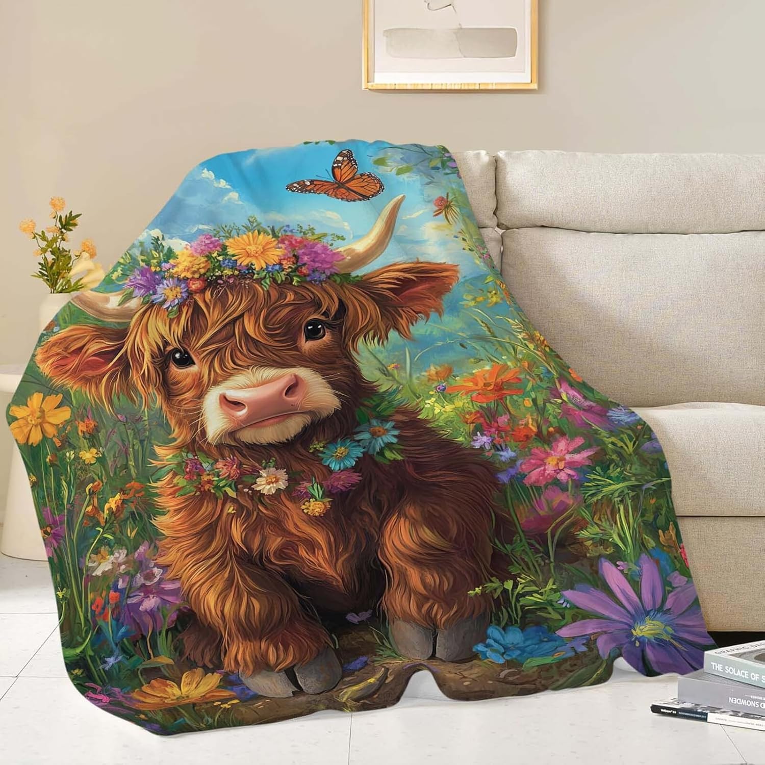 Highland Cow Throw Blanket Highland Cattle Stuff Gifts for Kids Girls Boys Adults Women Man Soft Cozy Warm Plush Fluffy Fuzzy Fleece Blanket Decor 60''X80''