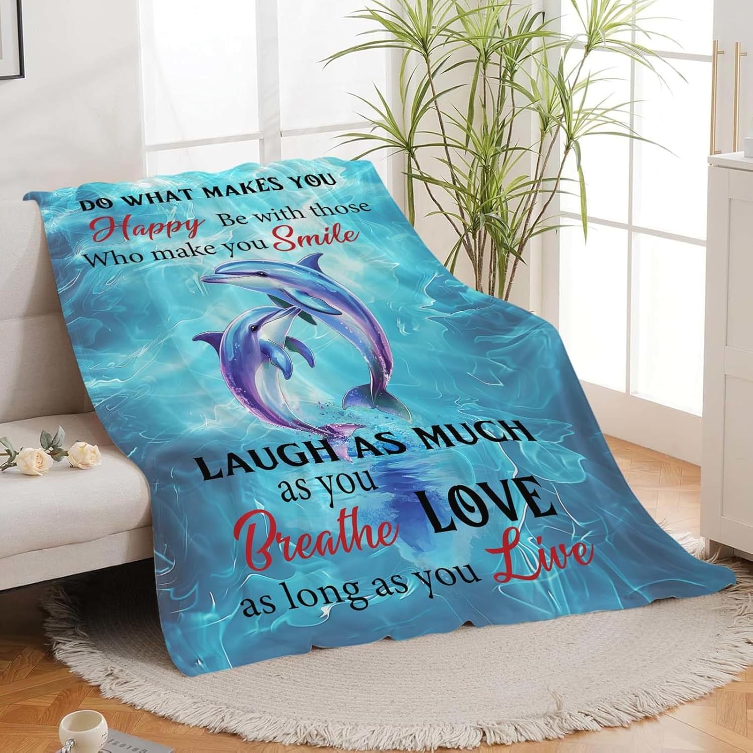 Dolphin Throw Blanket Dolphin Stuff Gifts for Kids Girls Boys Adults Women Man Soft Cozy Warm Plush Fluffy Fuzzy Fleece Blanket Decor 40''X50''