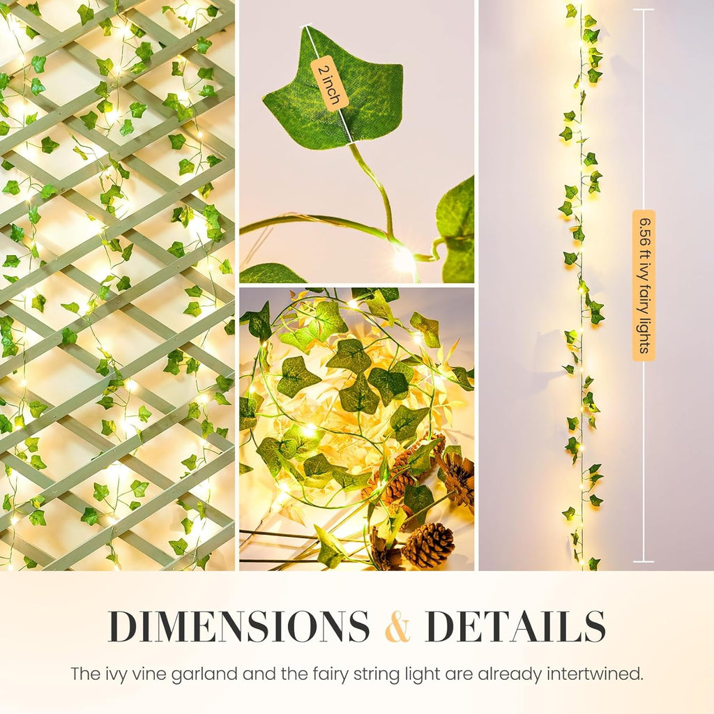 KASZOO 2 Pack 6.56 Ft Vine with Fairy Lights, 80LEDS Battery/USB Operated, Vine String Lights, Ivy Garlands with Fairy Lights for Bedroom Party Wall Room Hanging Decor