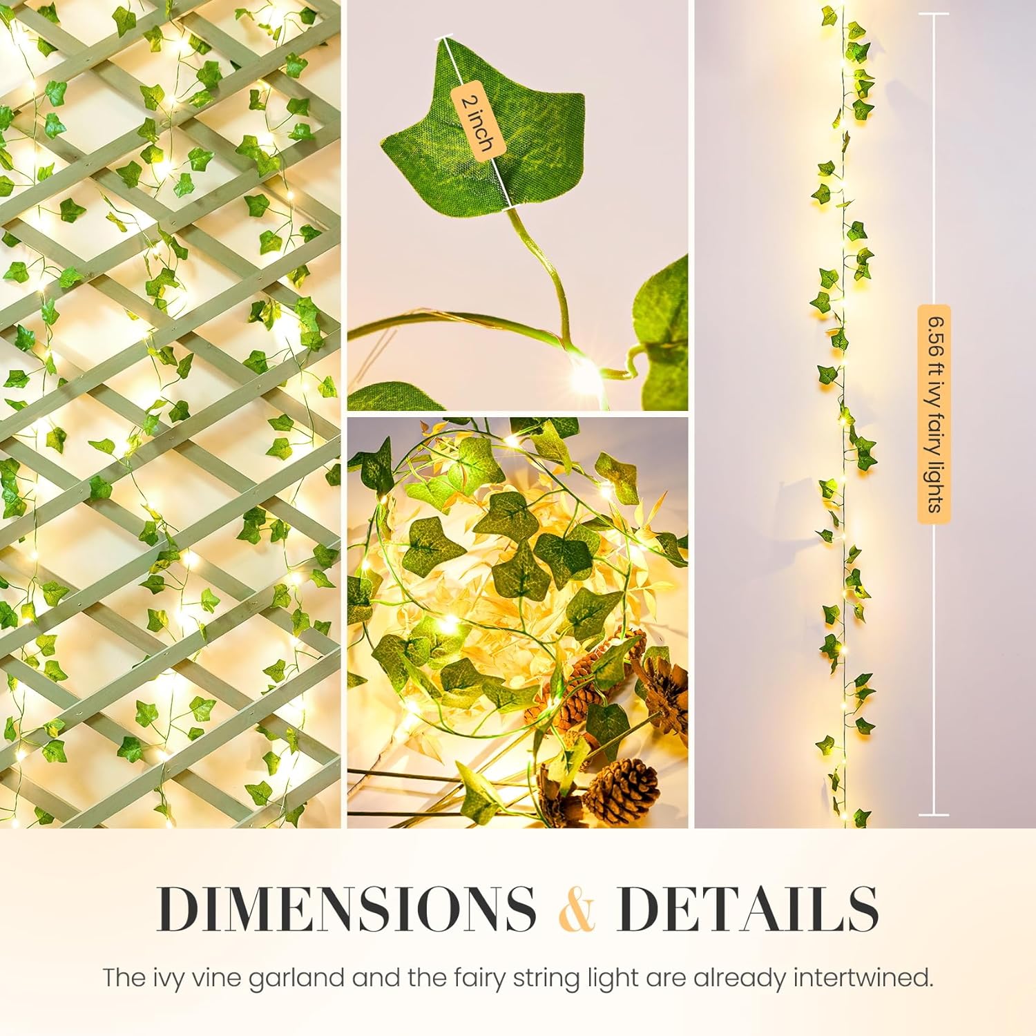 KASZOO 2 Pack 6.56 Ft Vine with Fairy Lights, 80LEDS Battery/USB Operated, Vine String Lights, Ivy Garlands with Fairy Lights for Bedroom Party Wall Room Hanging Decor