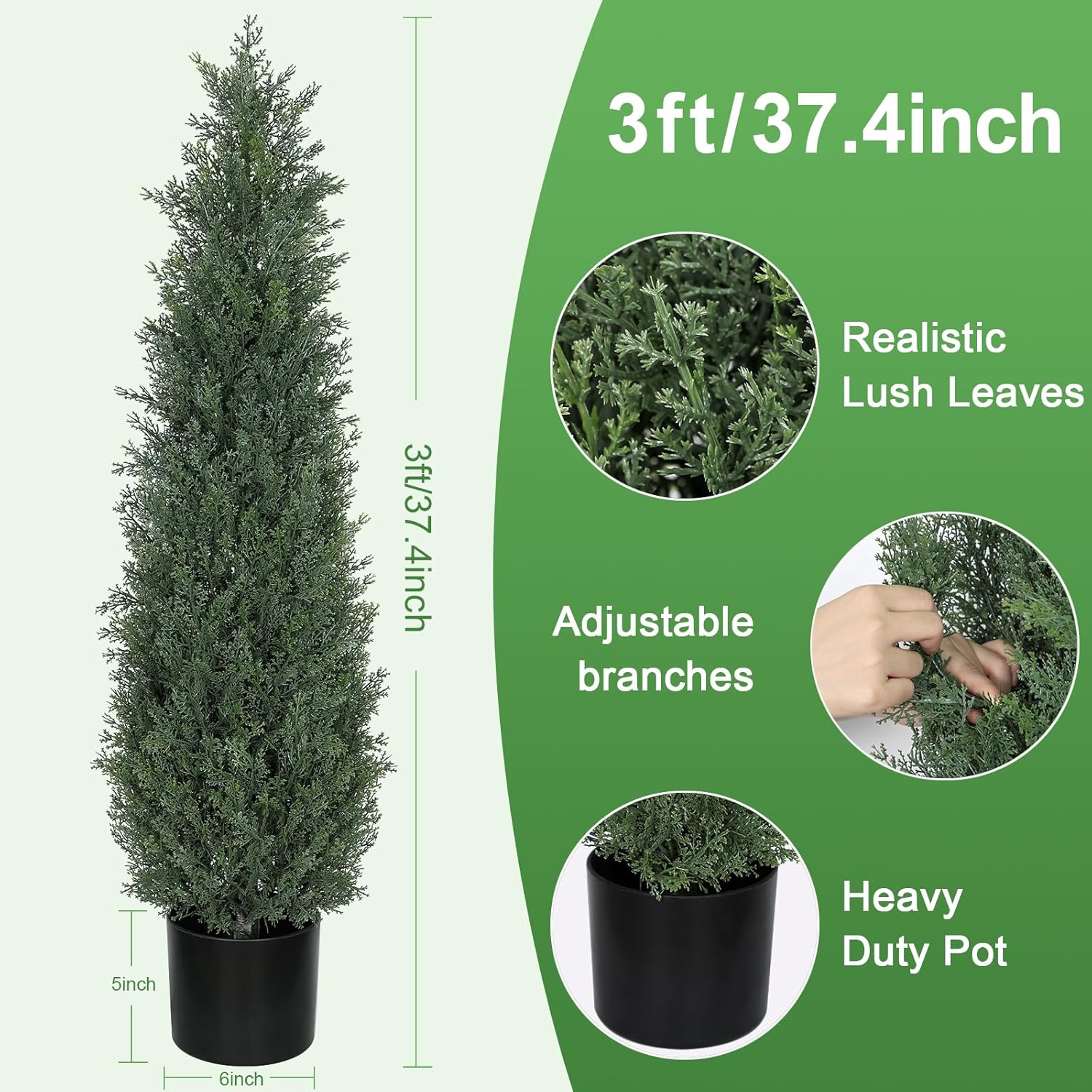 3FT Artificial Topiary Cedar Trees, 2-Pack Realistic Pre-Potted UV Resistant Faux Cypress Plants for Home Porch, Garden, and Entryway Decor