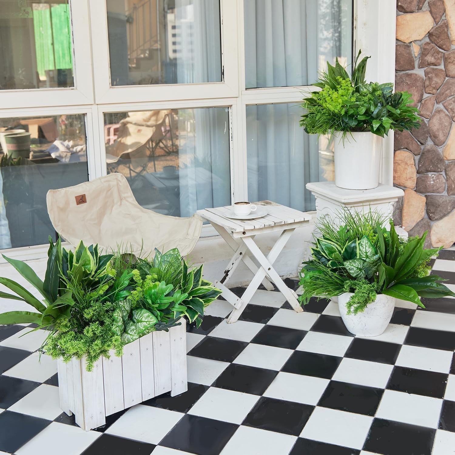 8 Bundles Artificial Plants Outdoor, Faux Bushes Plastic Fake Greenery Stems Shrubs UV Resistant for,Suitable for Porch Planting, Home Decoration, Windows, patios, Gardens, All Seasons.