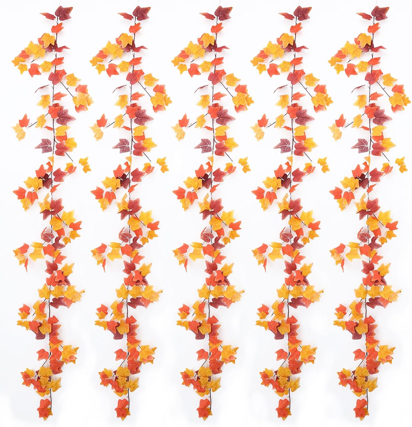 mizii 5 Packs 360" Artificial Vines Fall Ivy Garland Fake Vine Realistic Silk Leaves Faux Hanging Plants Greenery Decoration for Outdoors Wedding Party Indoor Mantle Bedroom Fall Decor (Fall Ivy)
