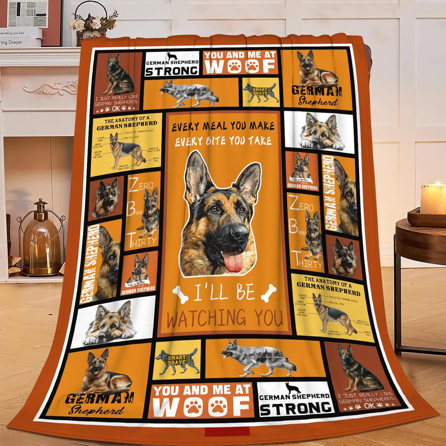 German Shepherd Throw Blanket German Shepherd Puppy Stuff Gifts for Dog Lover Kids Girls Boys Adults Women Men Soft Cozy Warm Plush Fluffy Fuzzy Fleece Blanket Decor 50''X60''
