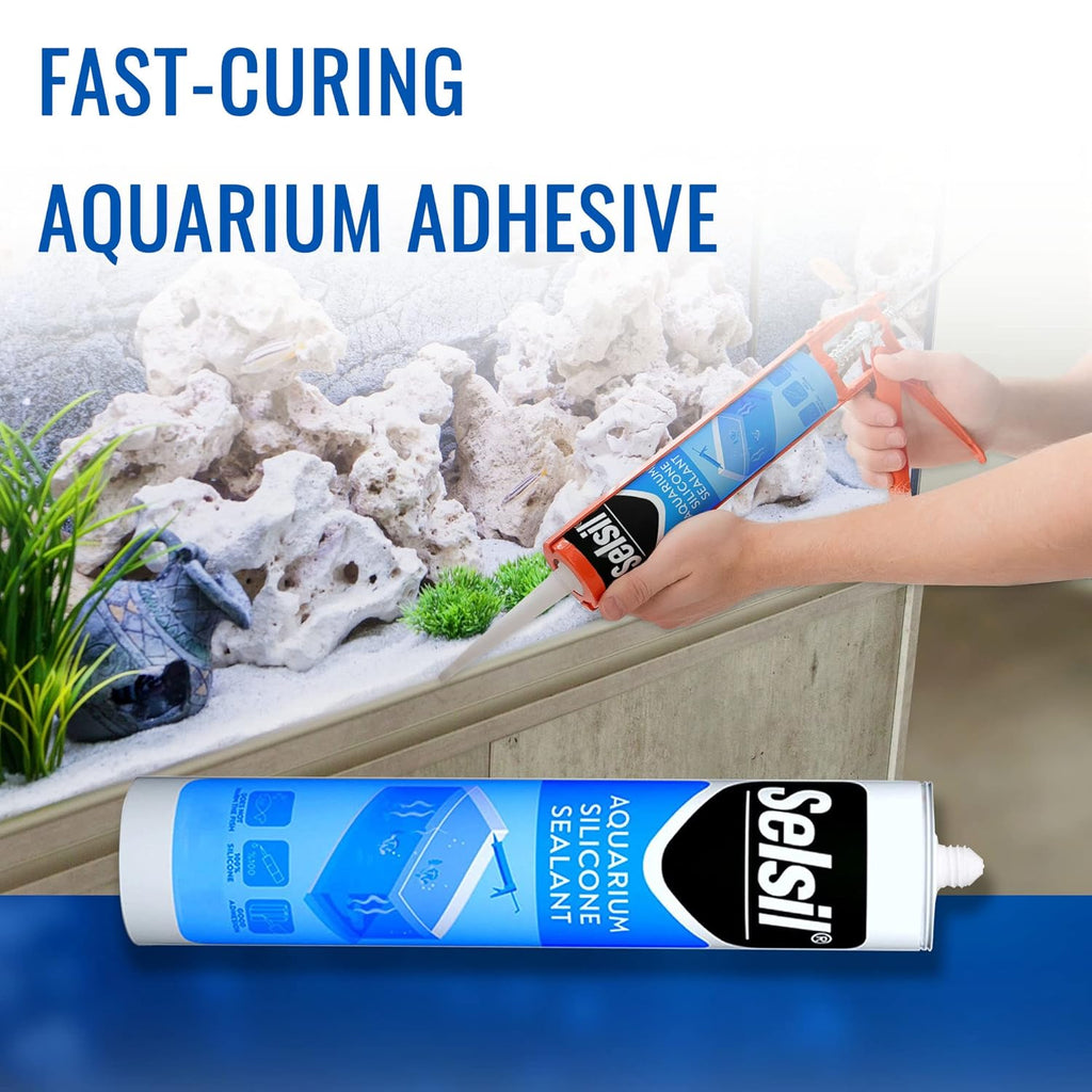 SELSIL Aquarium Silicone Sealant Clear, High Elasticity, Safe for Fish, 100% Solvent Free, 100% Non-Toxic, Fresh and Saltwater, 10.14 Fl oz. (300 ml) Transparent (2 Pack)