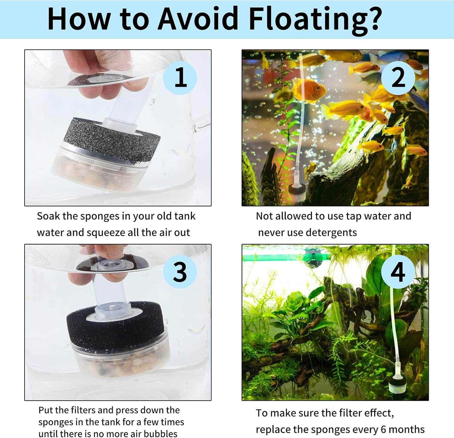 4PCS Air Driven Bio Filter Sponge Aquarium Filter, Bio Sponge Filter, Aqua Flow Sponge, Air Pump Driven, for Breeding Fry Betta Shrimp Fish Tank Aquarium