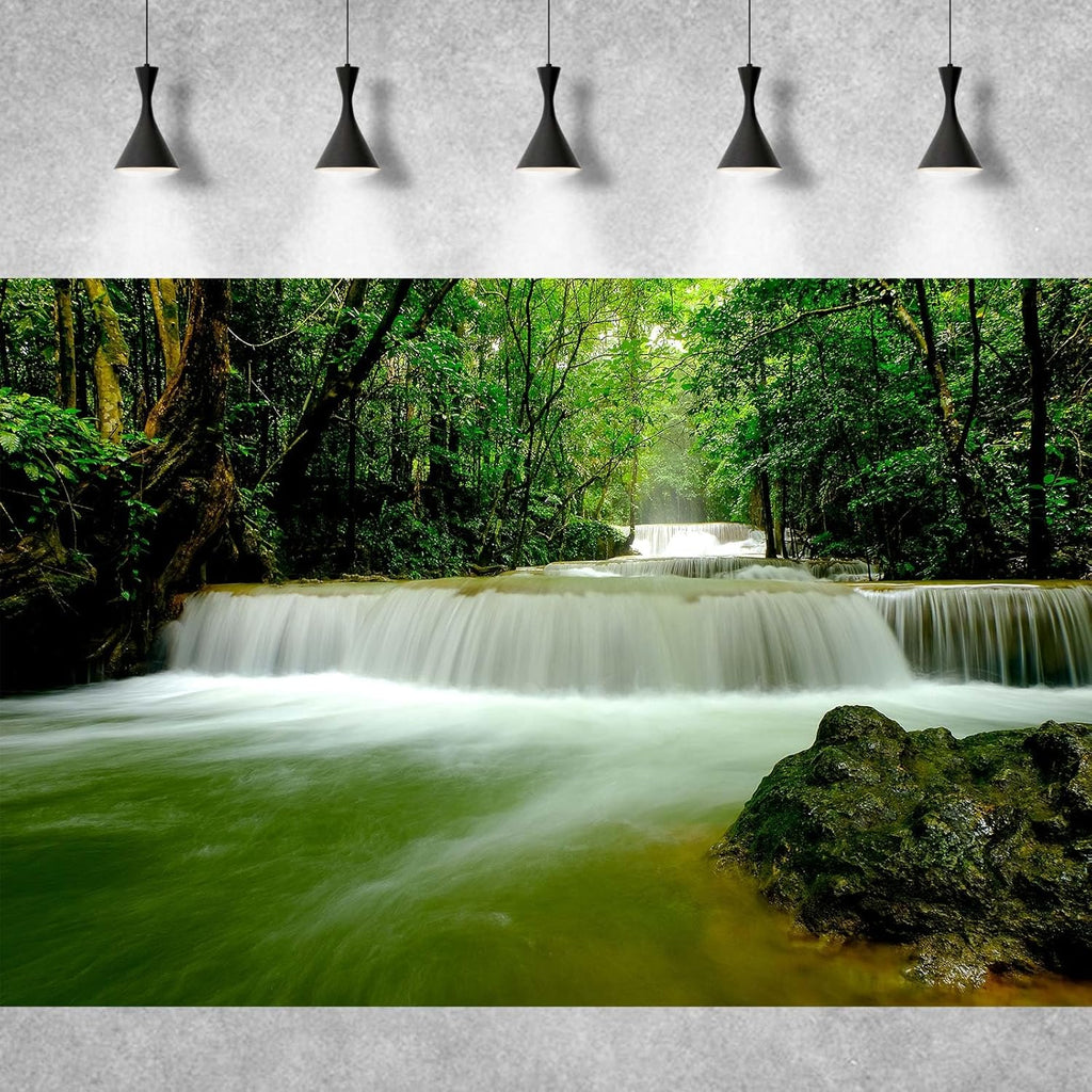 Waterfall Aquarium Background Deep Rainforest Natural Landscape Terrarium Background Falls Green Jungle Plants Fish Tank Background Waterfall Forest Reptile Background Wallpaper Vinyl 36x20in