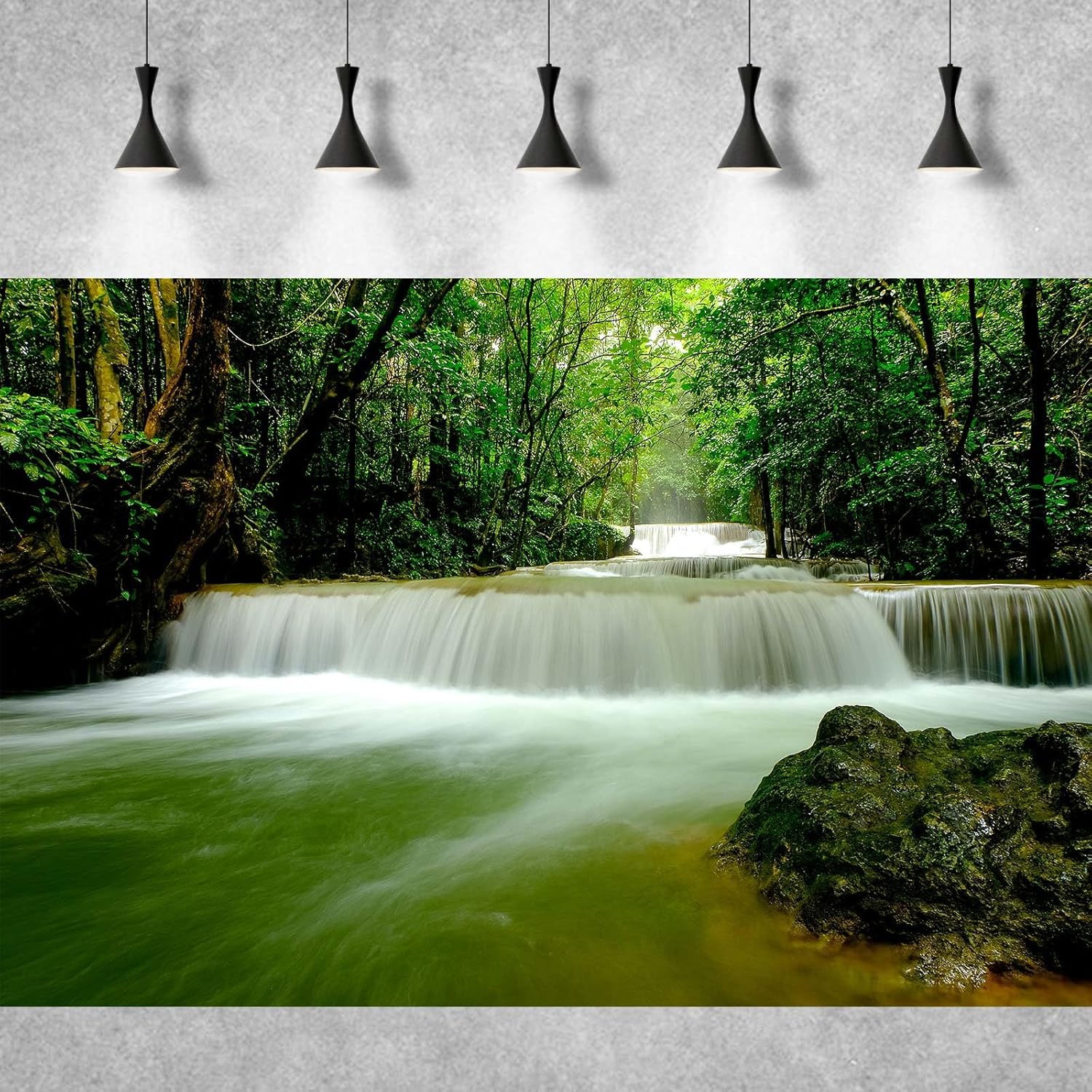 Waterfall Aquarium Background Deep Rainforest Natural Landscape Terrarium Background Falls Green Jungle Plants Fish Tank Background Waterfall Forest Reptile Background Wallpaper Vinyl 36x20in