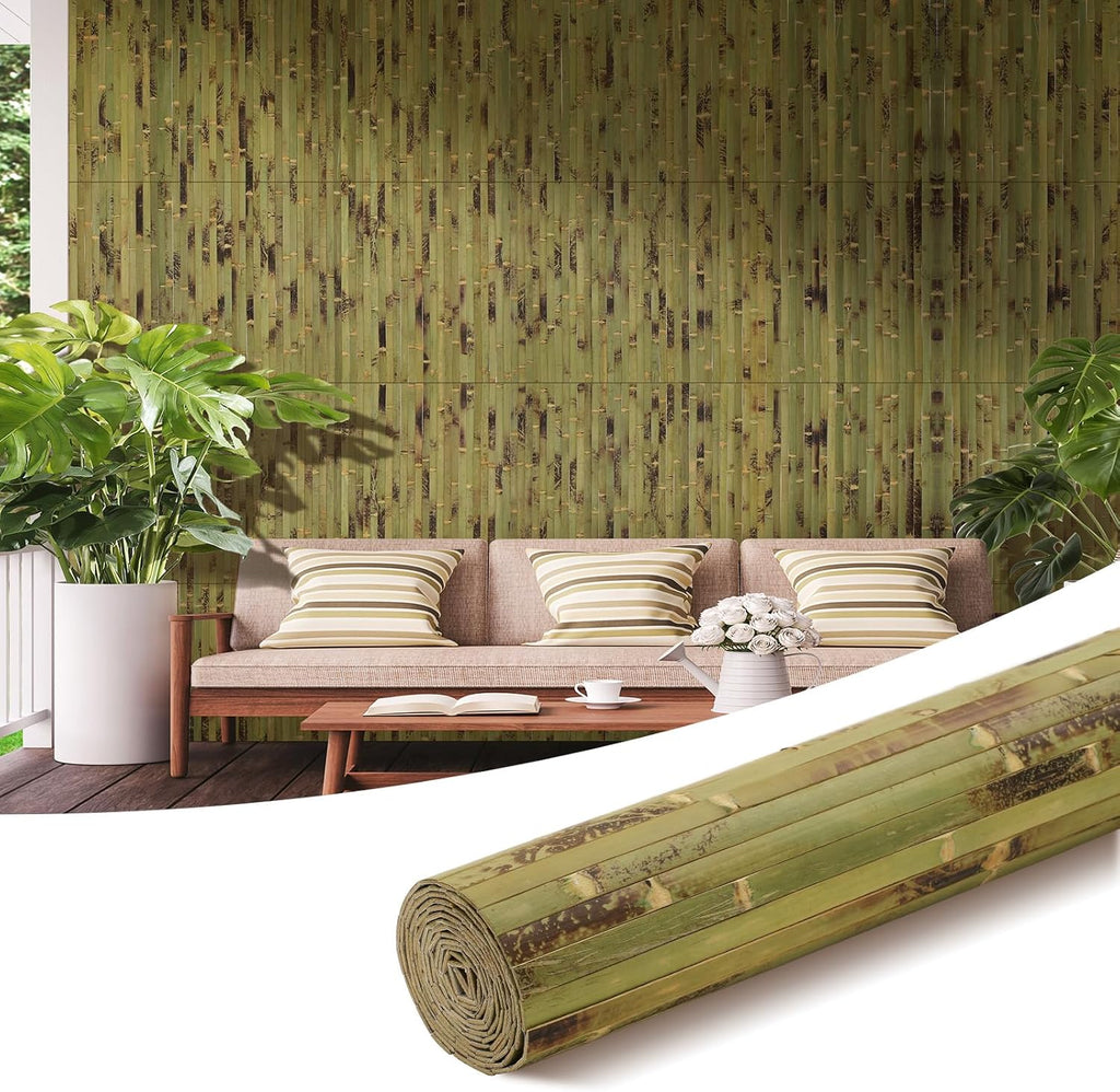 OUZUGIE 1 Pack 96x24 Inch Natural Bamboo Wall Panel – Green Burned Pole Wrap Paneling for Walls, Ceilings, Cabinets, Furniture – Ideal for Bedroom, Living Room & Office DIY Decor