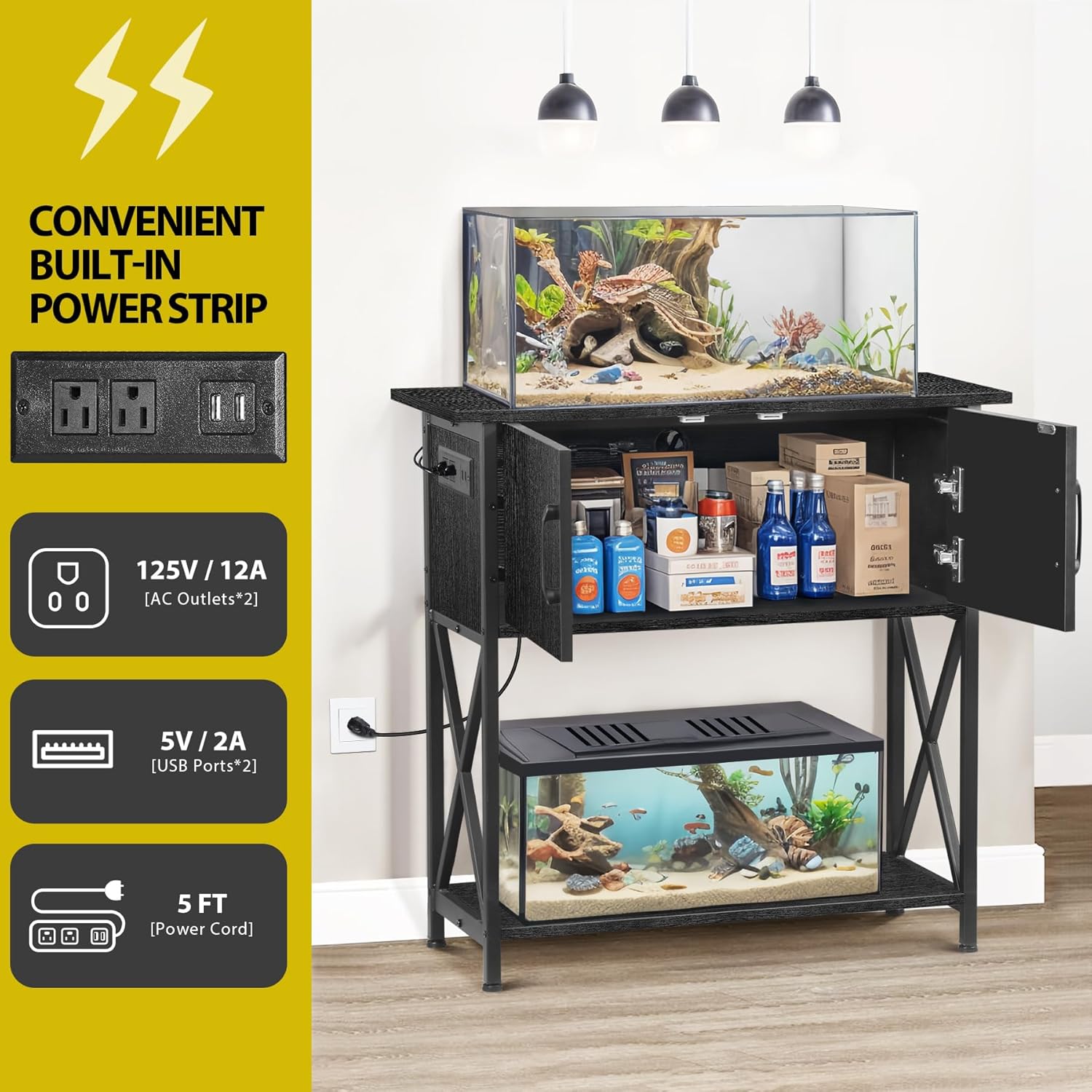29 Gallon Aquarium Stand with Cabinet Storage – Metal Fish Tank Stand for 20 Gallon Long Aquariums, 330LBS Capacity (30.7" L*12.6" W)
