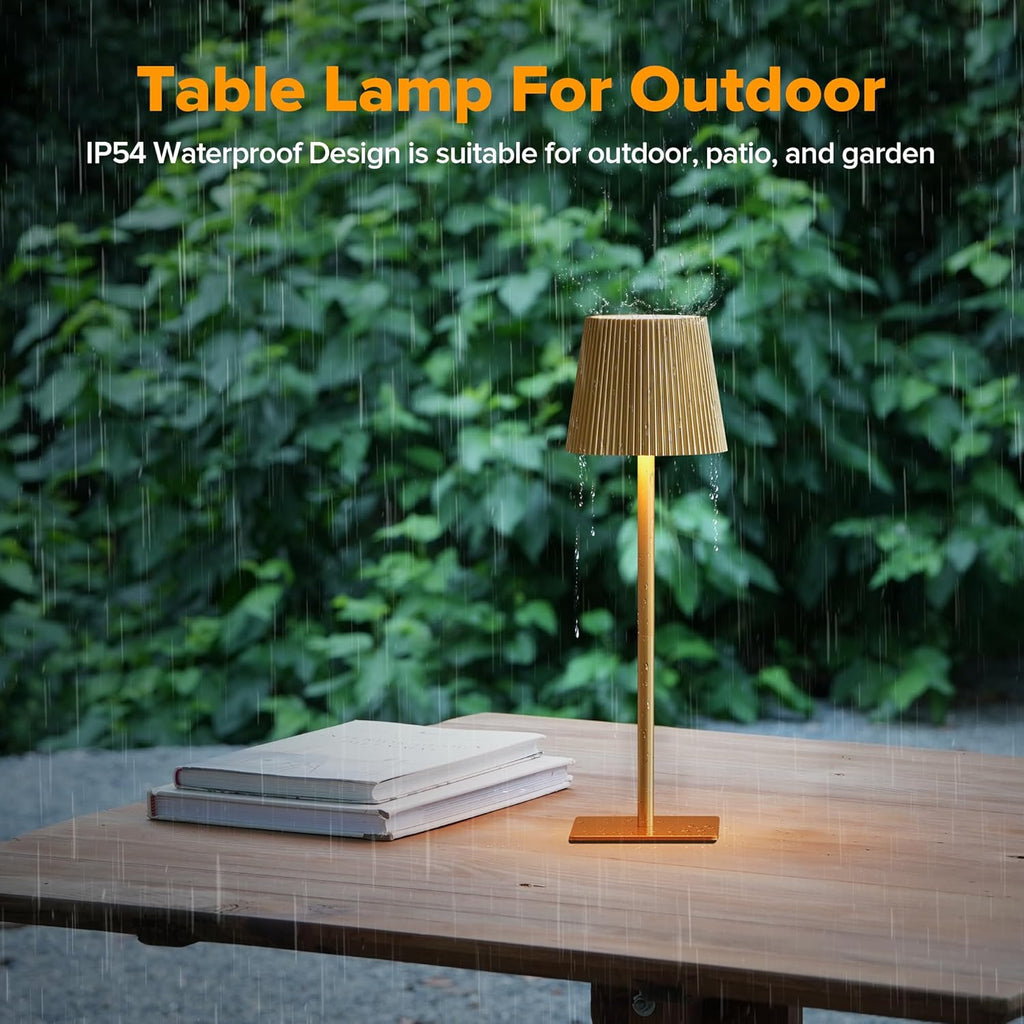 LUTEC 2 Pack Cordless Table Lamp,6000mAh Rechargeable Battery Operated Desk Lamp,Two Adjustable Heights,Waterproof, Touch Control & 3 Color Stepless Dimming for Restaurant/Bedroom/Bars/Outdoor (Gold)
