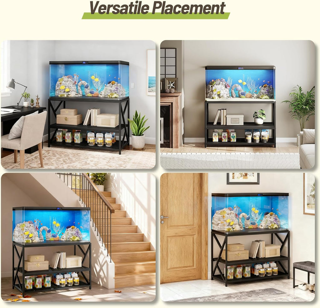 55-75 Gallon Fish Tank Stand with 3-Tier Storage Shelf, Metal Aquarium Stand for Reptile Terrarium Turtle and Breeder Tank Stand, Heavy Duty Metal Frame, Black