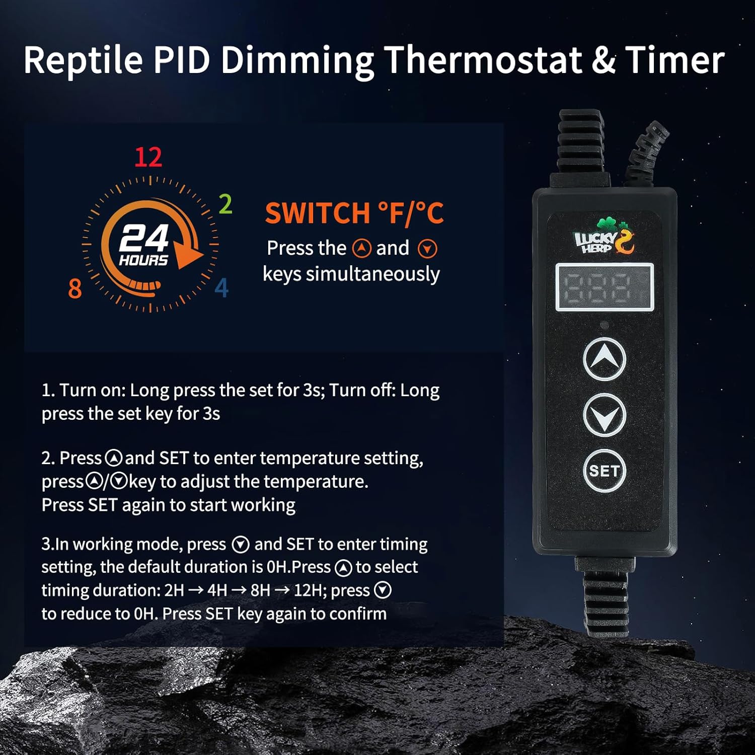 LUCKY HERP Reptile Light Fixture with Dimming Thermostat & Timer, Aluminum 5.5inch Deep Dome Reptile Lamp Fixture, Heat Lamp Fixture for UVB Bulb Basking Heat Bulb, Max 100W