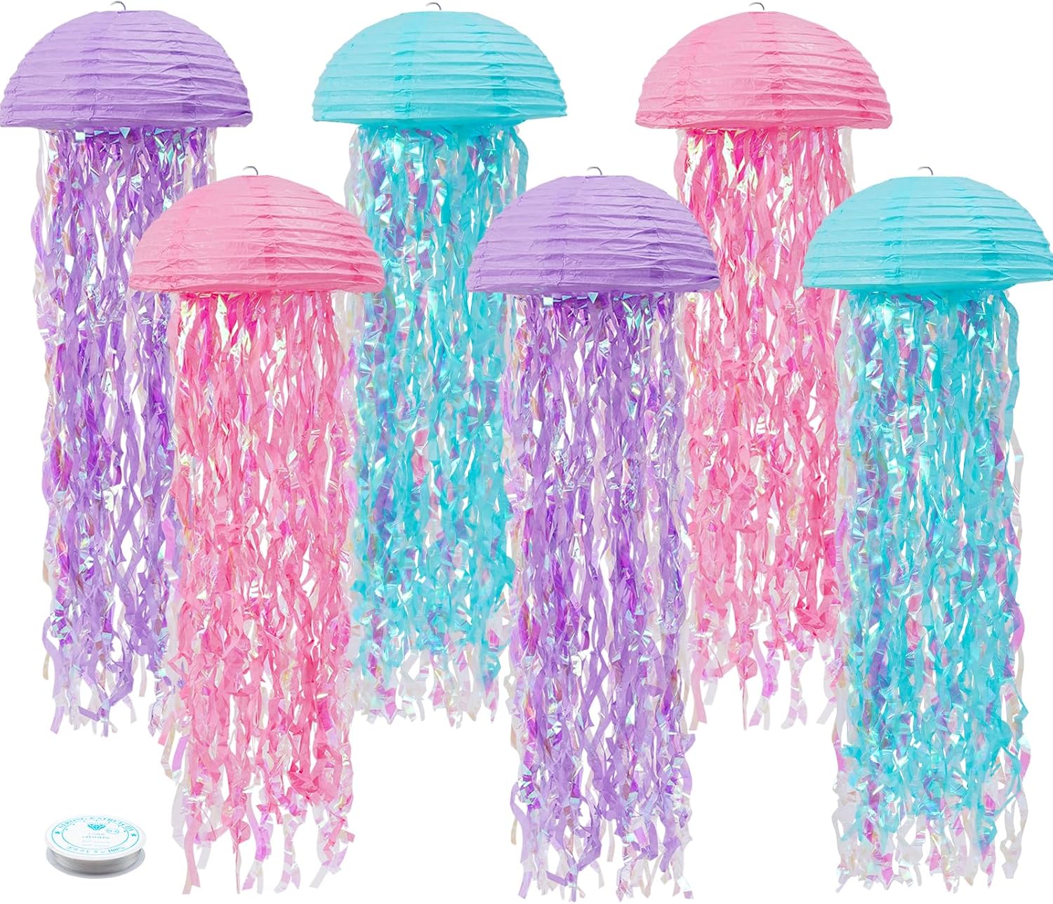 Mermaid Birthday Decorations, Jellyfish Paper Lanterns Pink Lavender Blue Hanging Lantern for Mermaid Baby Shower Theme Under The Sea Ocean Birthday Party Decorations Pack of 6