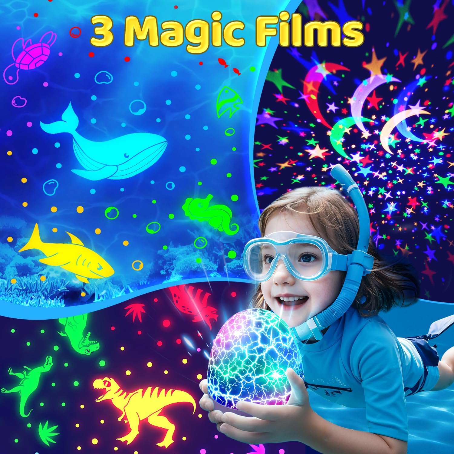 Baby Toys Night Light Projector Sensory Toys for Kids with Autism Toys for Boys 3-10 Baby Christmas Gifts | 15 White Noise 3D Films 31Colors Remote Control Night Light for Kids, Baby Boy Gifts