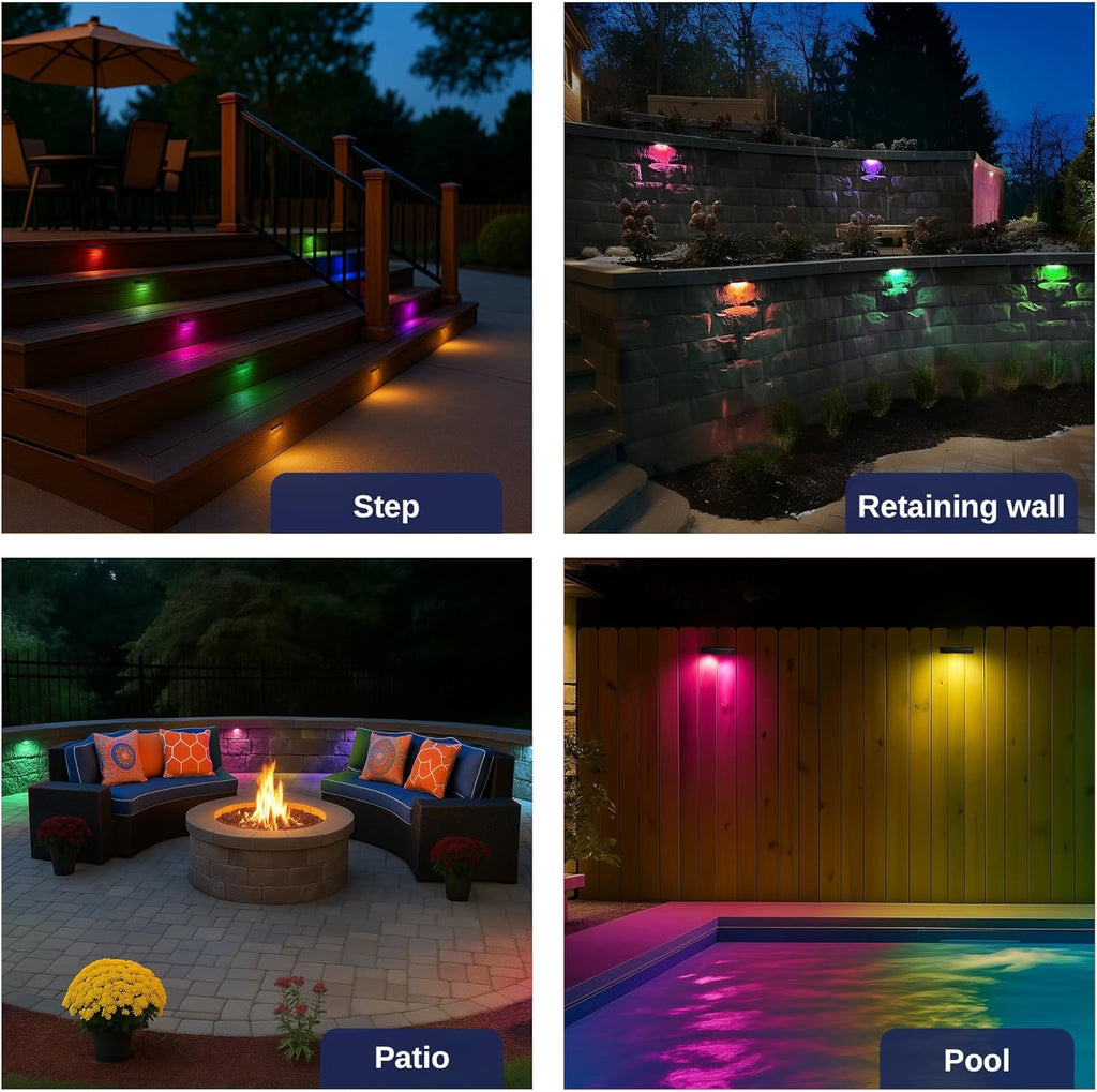 Gardenreet Solid Brass Hardscape Light, RGBCCT Color Changing Low Voltage Step Light Outdoor, 3W 12V 7 Inch Waterproof Smart APP & Voice Control LED Landscape for Retaining Wall, Deck, Stair 1 Pack
