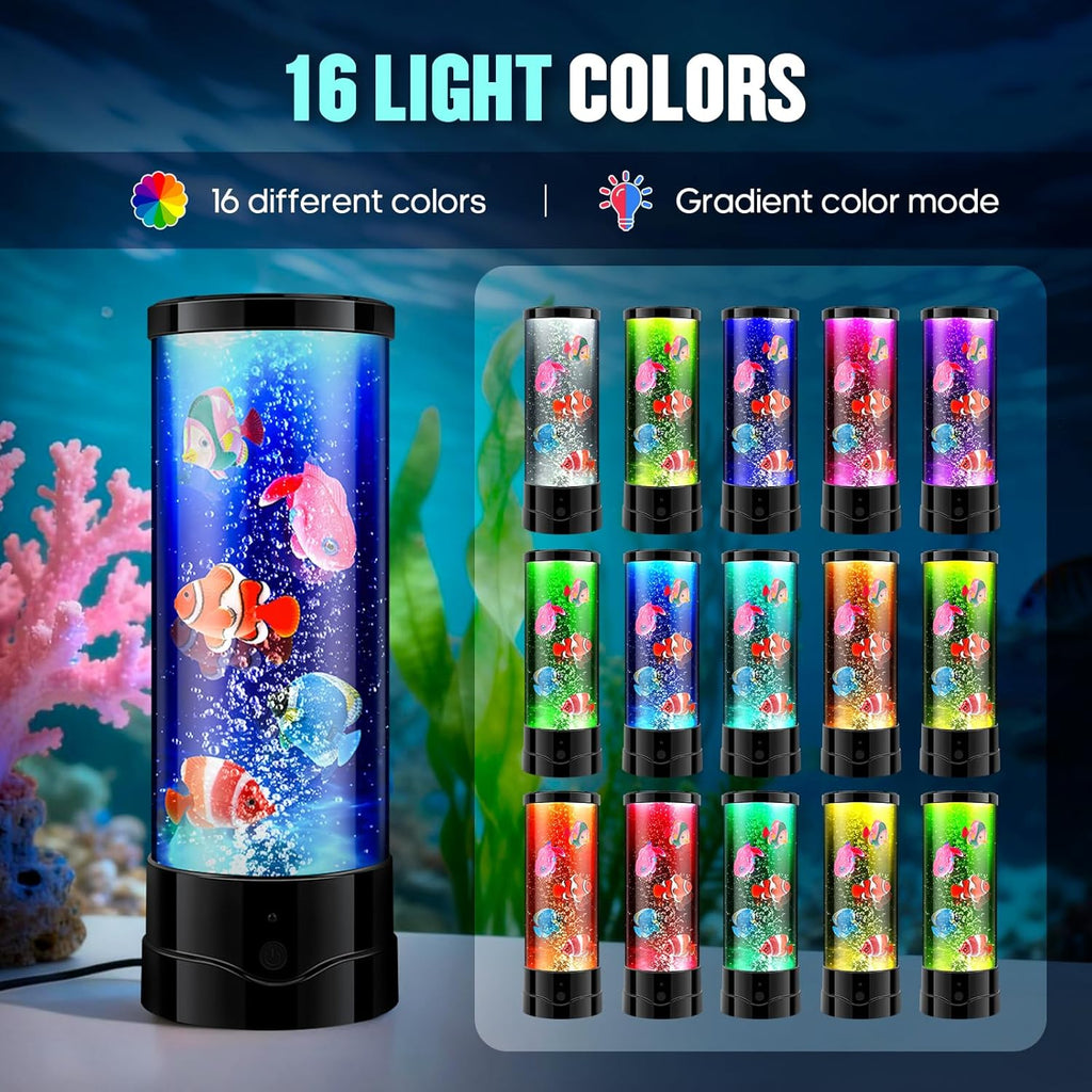 Bubble Aquarium Fish Table Lamp, 16 Color Changing Sensory Night Light with Remote Control, Novelty Christmas Birthday Gifts for Kids Men Women Bedroom Home Decor, Relaxation and Stress Relief
