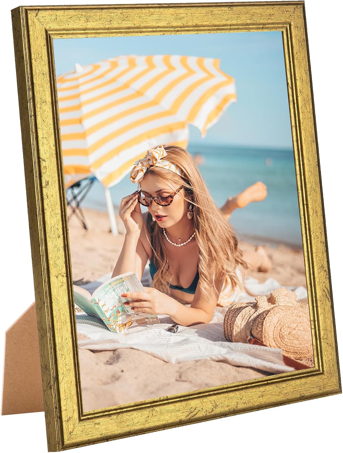 Wood 6x7 Frame Gold, Ornate Natural Wooden 7x6in Picture Frames, Modern Golden 6 x 7inch Gallery Photo Pic Frame with HD Plexiglass, Horizontal Vertical Wall Mounting Tabletop Display 1Pcs