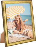 Wood 7x8 Frame Gold, Ornate Natural Wooden 8x7in Picture Frames, Modern Golden 7 x 8inch Gallery Photo Pic Frame with HD Plexiglass, Horizontal Vertical Wall Mounting Tabletop Display 1Pcs