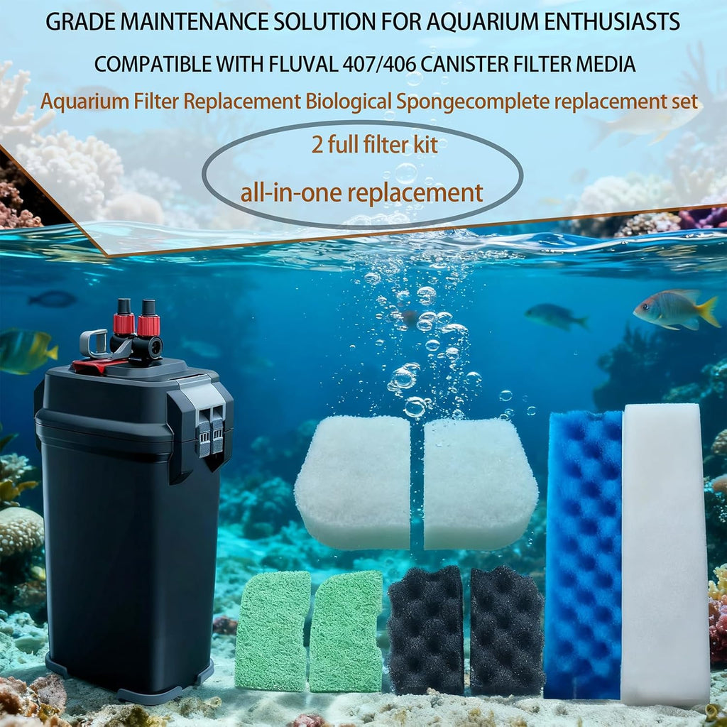 42 Pack Filter Media Kit for Fluval 406/407 Canister Filters - 2 Full Replacement Sets, High Porosity Bio Foam, Ceramic Rings, Activated Carbon & Polishing Pads