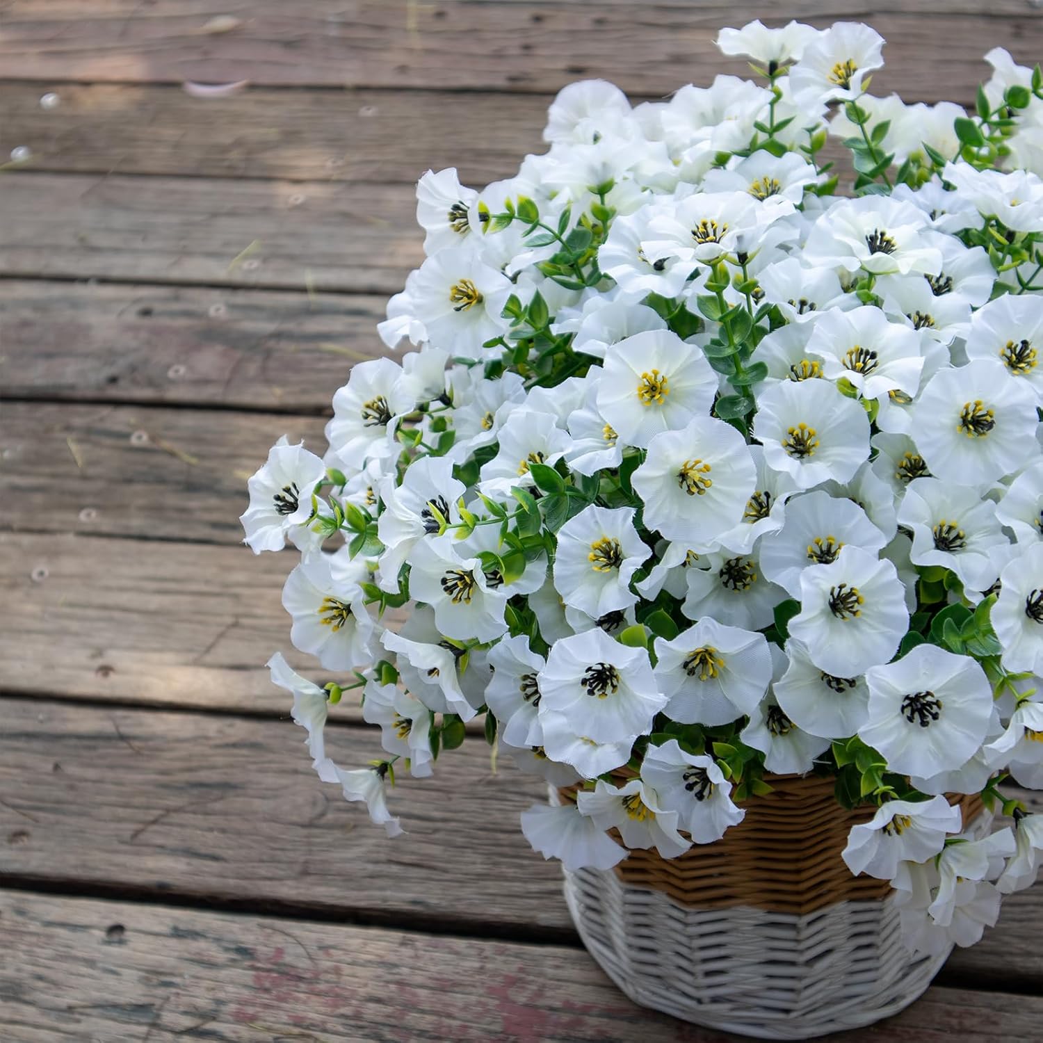 Artificial Flowers for Outdoors,UV Resistant Artificial Outdoor Flowers,Not-Fading Faux Flowers for Outdoor Planters for Front Door Porch Yard Patio Garden Home Decor,12 Bundles,White