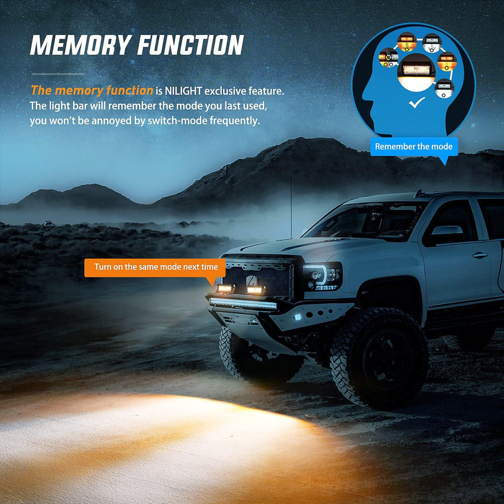 Nilight 2PCS 6.5 Inch 120W LED Light Bar Amber White Strobe 6 Modes Memory Function Off-Road Truck Car ATV SUV Cabin Boat with 16AWG Wiring Harness Kit-2 Lead
