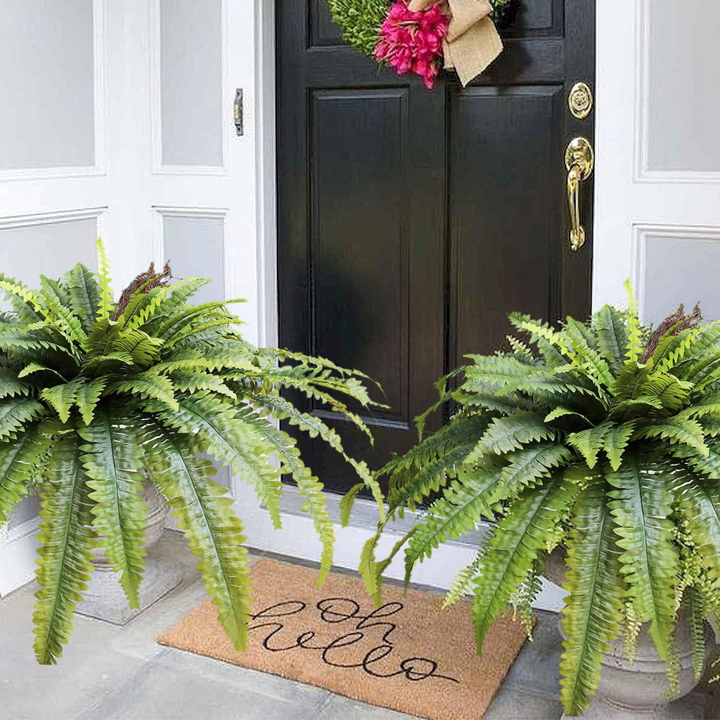 Large Artificial Ferns for Outdoor 96 Fronds Fake Boston Fern Faux Ferns Plant Silk Greenery for Indoors Home Garden Porch Windowsill Decor (1 Stem)