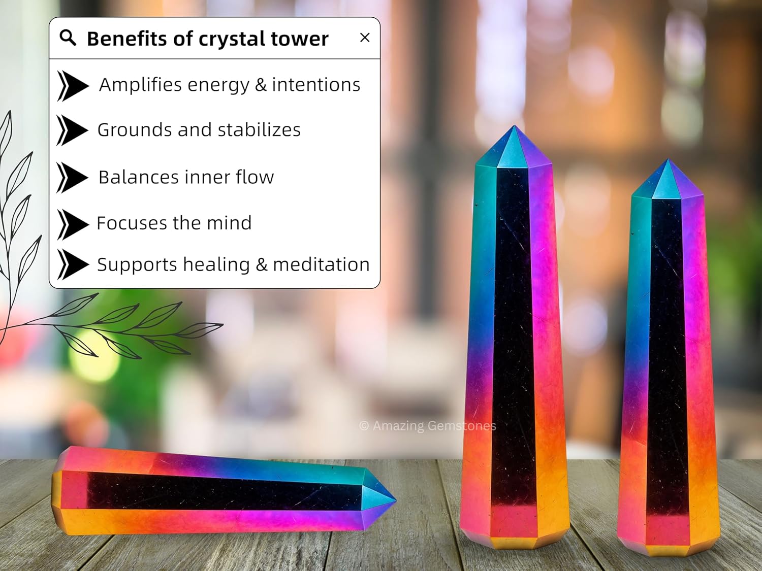 Amazing Gemstone Titanium Aura Quartz Crystal Towers - Natural Healing Crystal Point Obelisk for Reiki Healing and Crystal Grid (3 Inch)