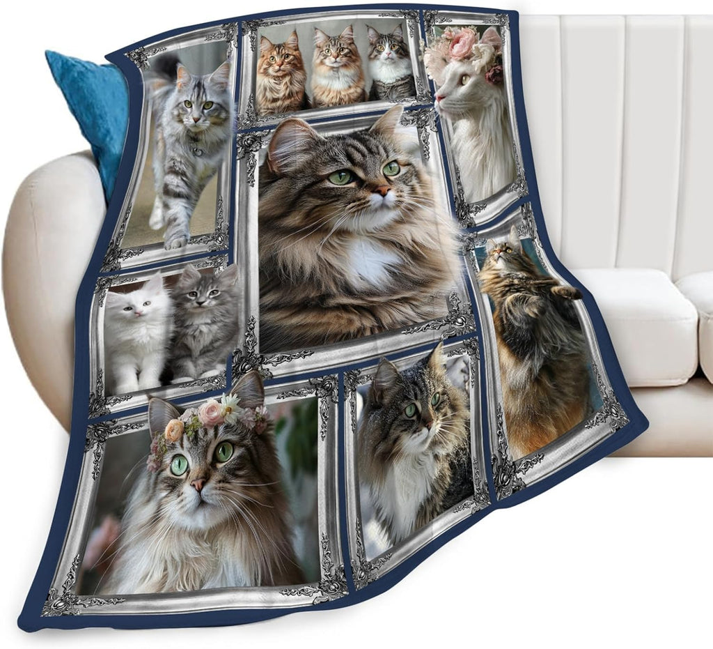 Maine Coon Cat Blanket Cute Kitten Throw Blankets Gifts for Girls Boys Kids Cat Lover Soft Cozy Fleece Plush for Couch Sofa Bed 50"x40"