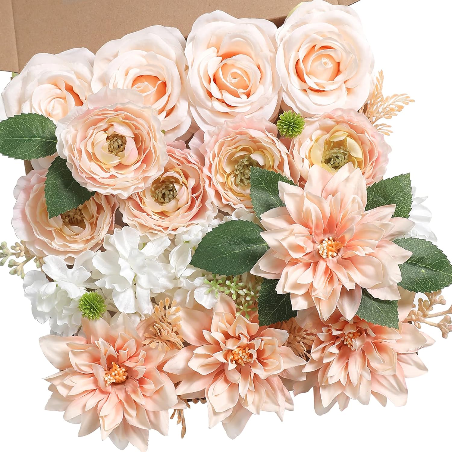 YYHUAWU Artificial Flowers Combo Box Set Pink Fake Flower Leaf with Stems for DIY Wedding Bouquets Centerpieces Baby Shower Party Home Decorations