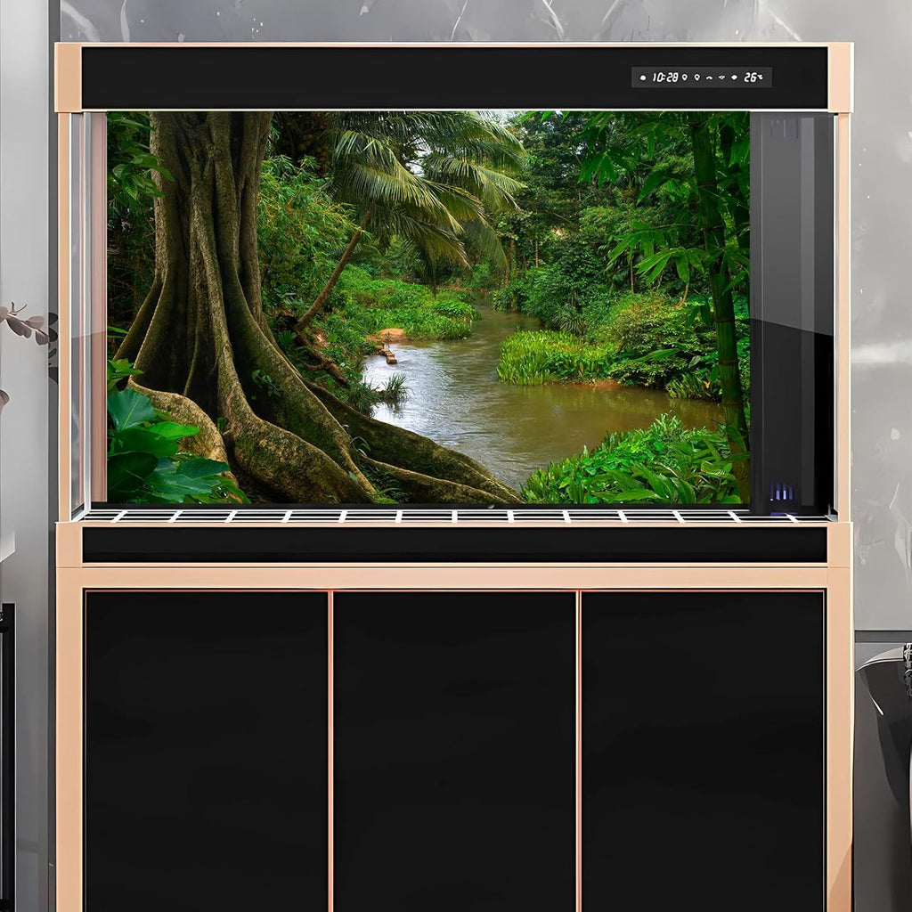 Forest Aquarium Background Jungle Rainforest River Terrarium Background Lush Green Trees with Moss Fish Tank Background Forest Stream Green Plants Reptile Habitat Background Poster Vinyl 48x24in