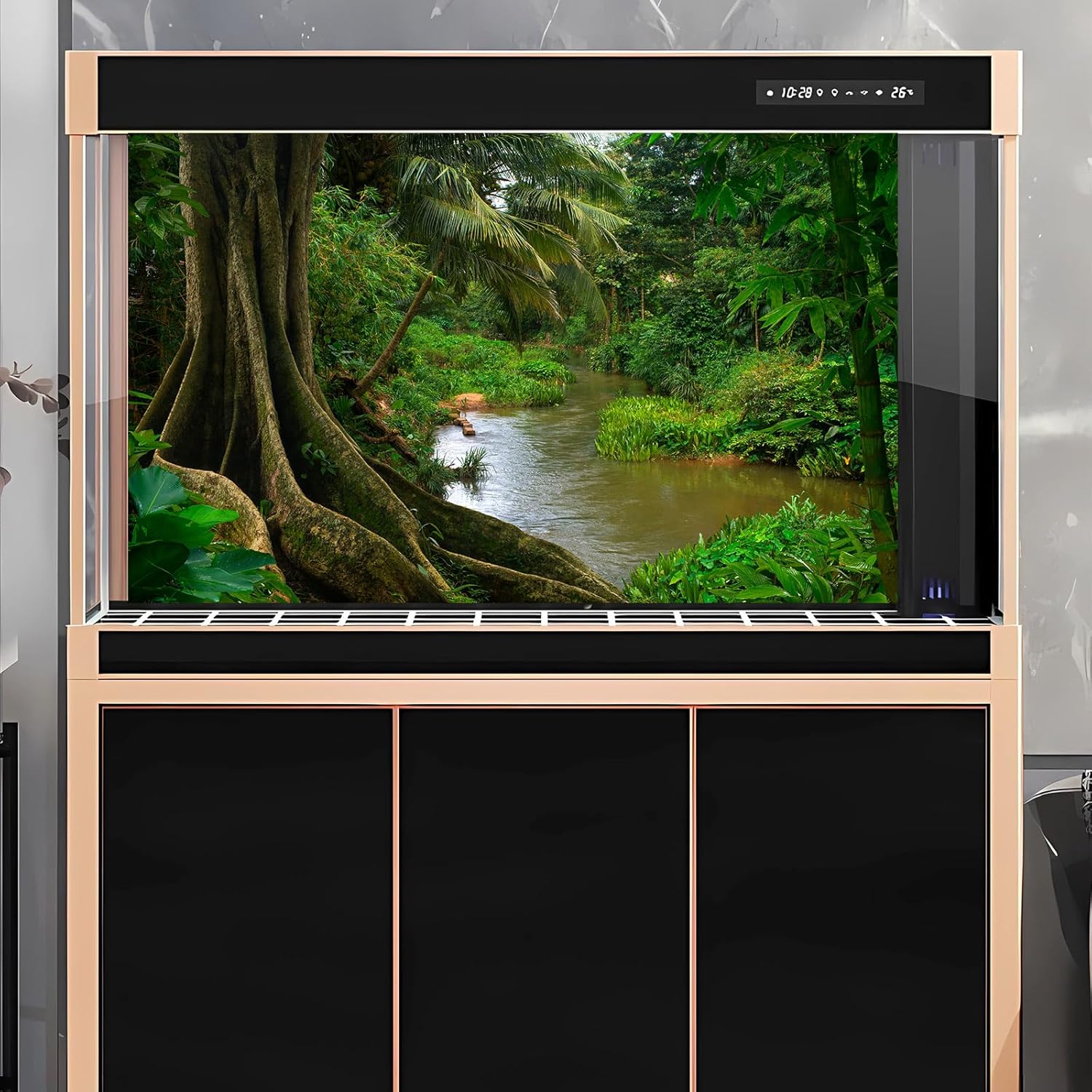 Forest Aquarium Background Jungle Rainforest River Terrarium Background Lush Green Trees with Moss Fish Tank Background Forest Stream Green Plants Reptile Habitat Background Poster Vinyl 36x18in