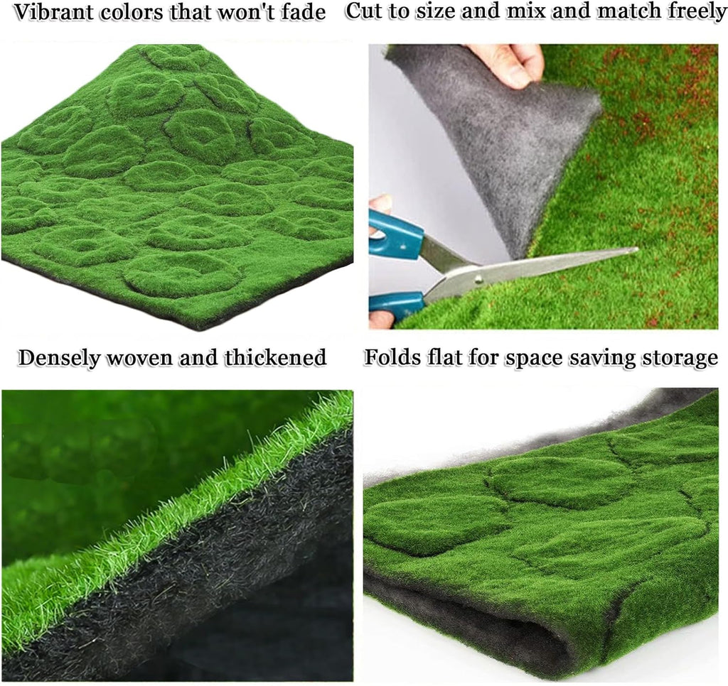 Artificial Moss Mat 3.2x3.2ft, Realistic Faux Moss Green Turf for Balcony Terrace Home Backyard Wall Window Display Indoor Outdoor Decor