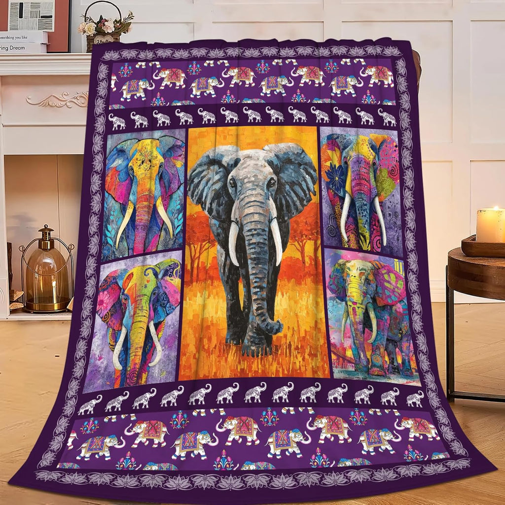Elephant Throw Blanket Elephant Stuff Gifts for Kids Girls Boys Adults Women Men Soft Cozy Warm Plush Fluffy Fuzzy Fleece Blanket Decor 60''X80''
