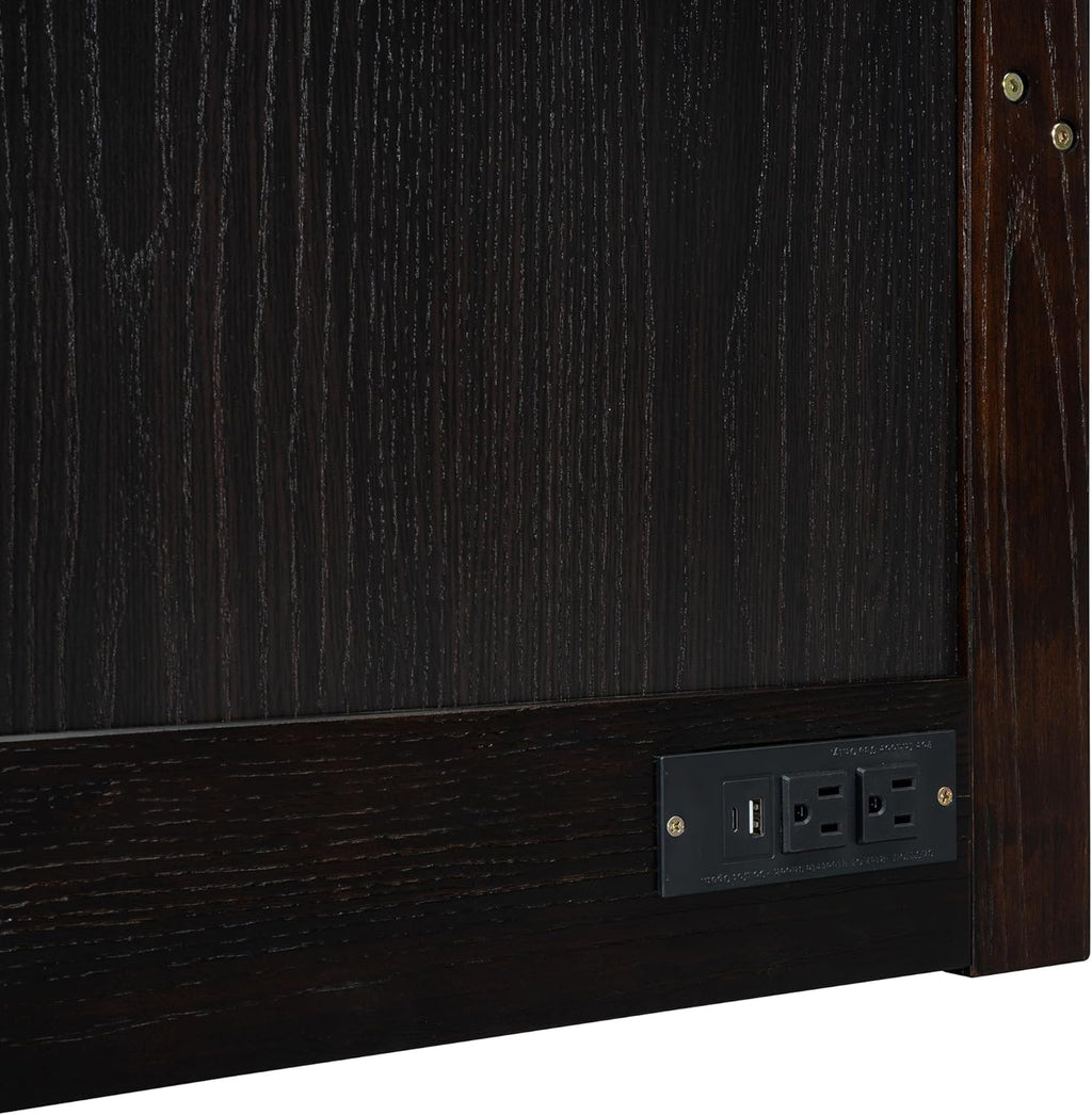 Harper & Bright Designs Queen Murphy Bed with USB Charging Station and Large Drawer, Wooden Queen Size Bed Wall Bed with Storage, Cube Cabinet Bed for Home Office Guest Room Bedroom,Espresso