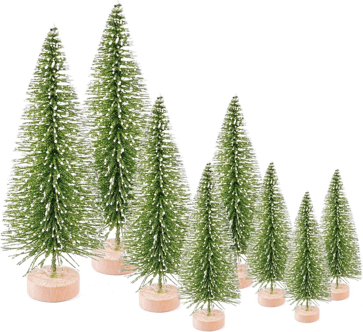 8 Pcs Artificial Mini Christmas Trees, Miniature Pine Trees Sisal Trees with Wood Base Tabletop Christmas Tree for Christmas Xmas Holiday New Year (Green 2, 8 pcs)
